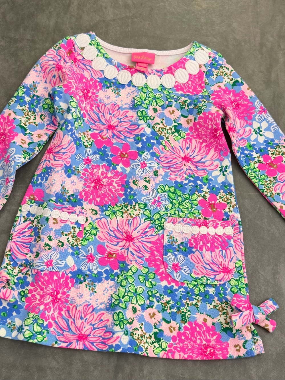 Lilly Pulitzer Girls Pink Blue Green Floral Long-Sleeve Dress